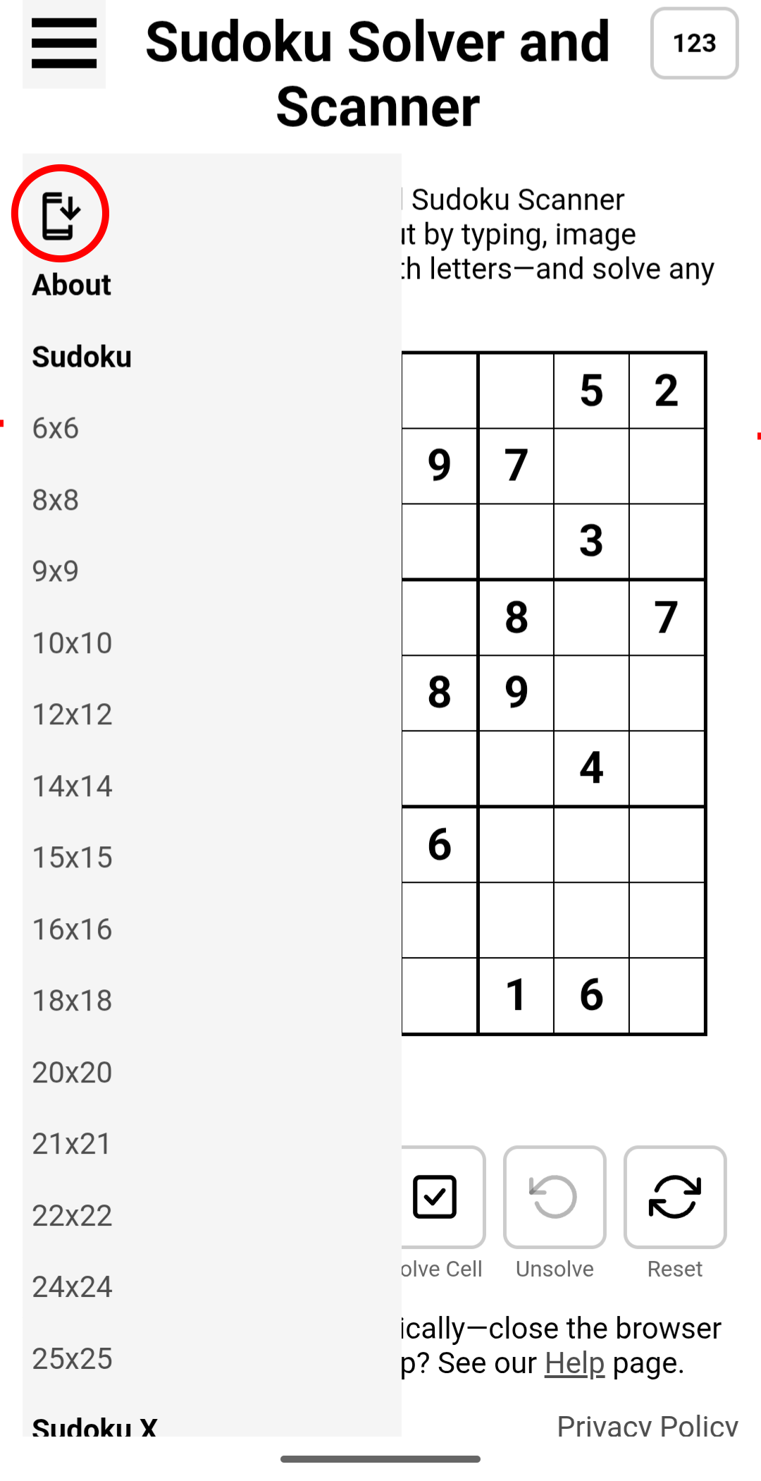 Install button in side menu